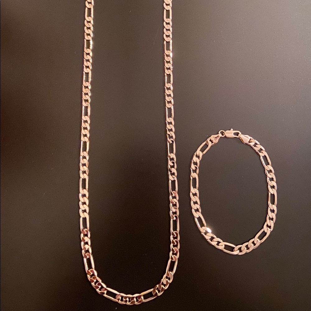 Gold Chain Figaro and Bracelet Bundle Set